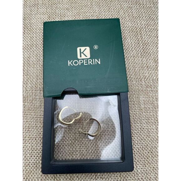KOPERIN Sterling Silver 14Kt Yellow Gold Finish VS Round Crystal Hoop Earrings - Picture 6 of 6